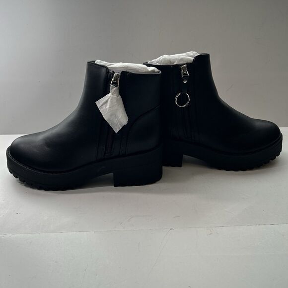 Qupid Women Side Zip Lug Black Platform Chunky Ankle Boot Size 6 - Picture 8 of 11